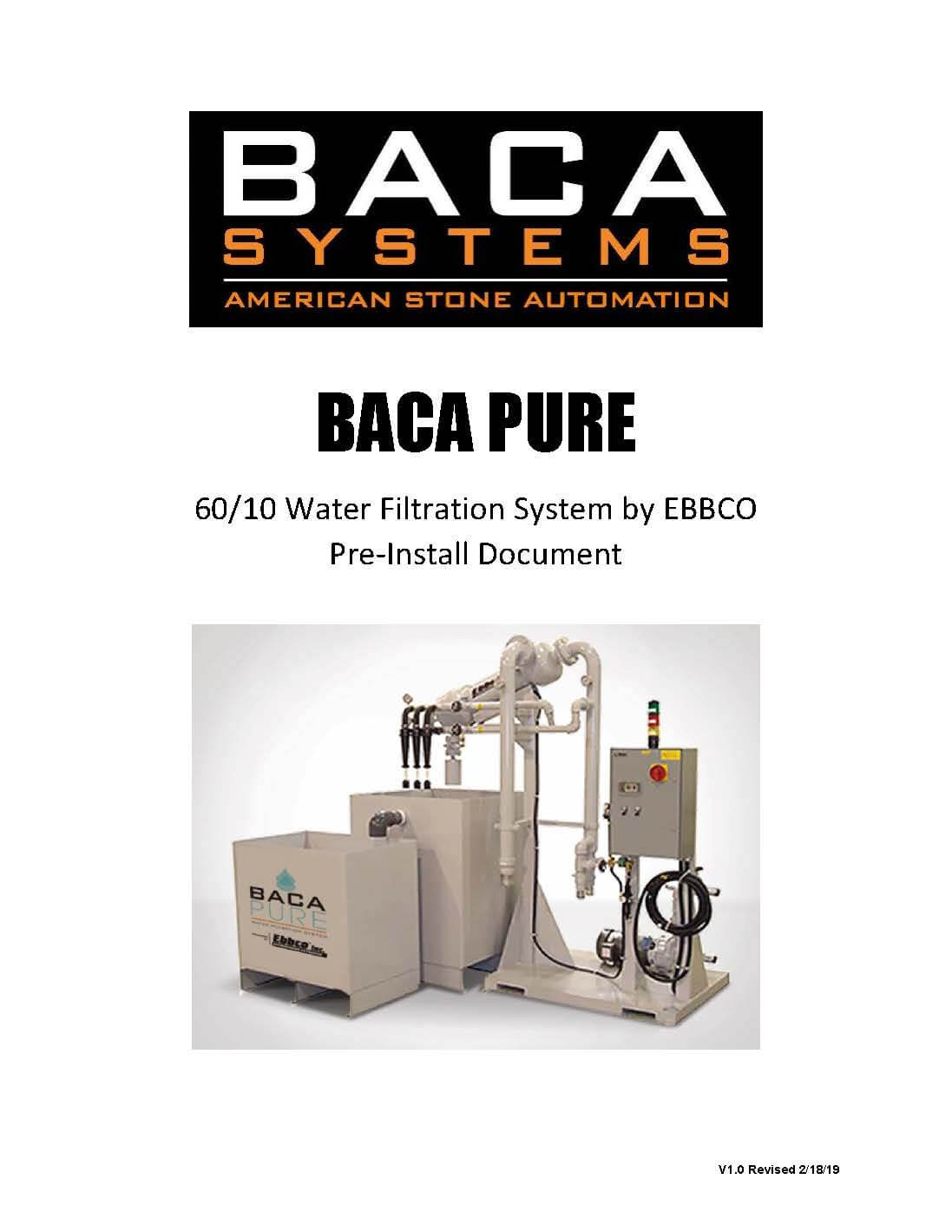 BACA PURE 60-10 Pre-Install Document - BACA Systems