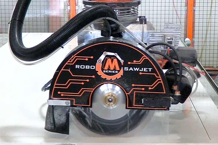 Miter with waterjet for stone fabrication of countertops 