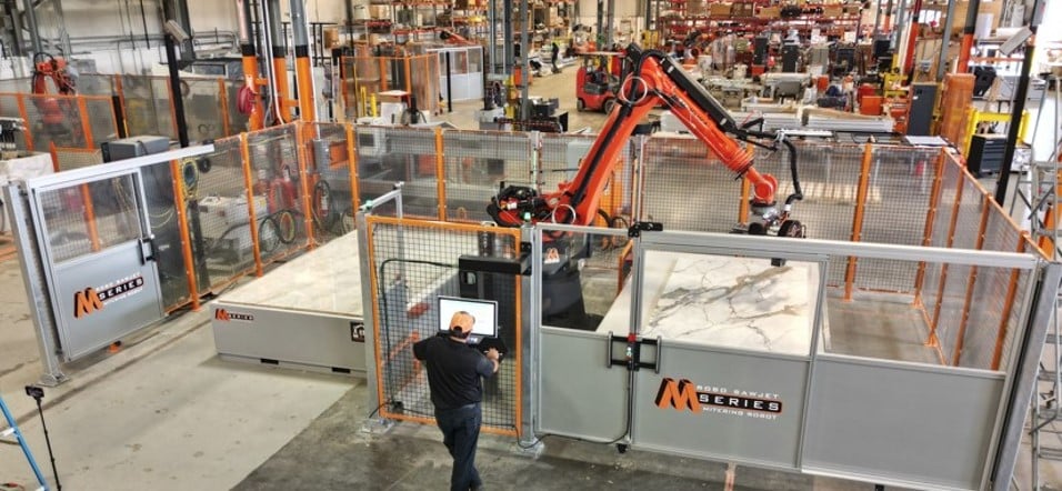 Aerial view of BACA Robo SawJet M Series 240 with left door open