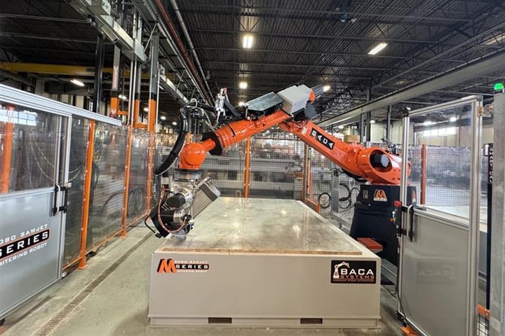 BACA Robo SawJet M Series 240 system mitering quartzite slab 